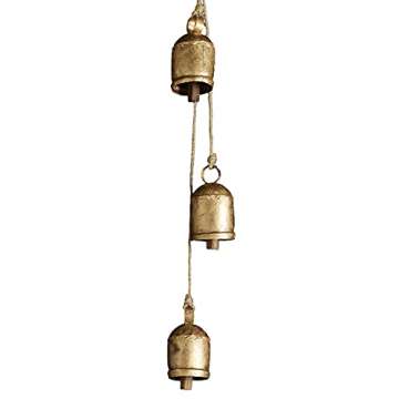 47th & Main Hanging Metal 3 Antique Bell Cluster, 22" Long, Gold