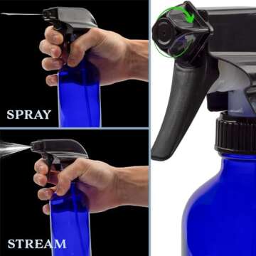 Cornucopia 8-Ounce Cobalt Blue Glass Boston Round Spray Bottles (2 Pack) 3-Setting Heavy Duty Sprayers, Empty Refillable Bottle for Essential Oil Blends, DIY Cleaning & More