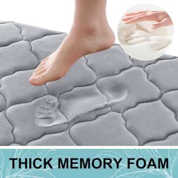 OLANLY Memory Foam Bath Mat Rug 24x16, Soft and Absorbent Bathroom Rugs, Non-Slip, Comfortable, Machine Washable Bath Carpet for Bathroom Floor, Tub, Shower and Home Decor Accessories, Grey