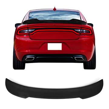 IKON MOTORSPORTS, Trunk Spoiler Compatible with 2015-2023 Dodge Charger, V2 Style Matte Black ABS Rear Tail Wing Boot Lid