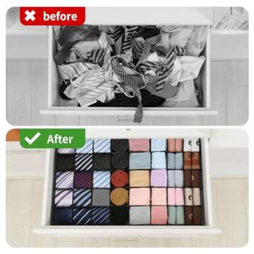 Qozary 10 Pack Adjustable Drawer Organizer Dividers for Socks, Underwear, Makeup, Kitchen, Dresser