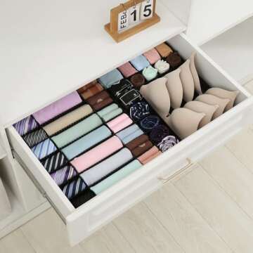 Qozary 10 Pack Adjustable Drawer Organizer Dividers for Socks, Underwear, Makeup, Kitchen, Dresser