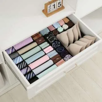 Qozary 10 Pack Adjustable Drawer Organizer Dividers for Socks, Underwear, Makeup, Kitchen, Dresser