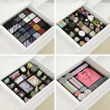 Qozary 10 Pack Adjustable Drawer Organizer Dividers for Socks, Underwear, Makeup, Kitchen, Dresser