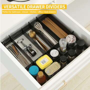 Qozary 10 Pack Adjustable Drawer Organizer Dividers for Socks, Underwear, Makeup, Kitchen, Dresser