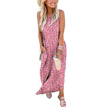ANRABESS Women Casual Loose Sundress Sleeveless Split Maxi Long Beach Shirt Dress Travel Vacation 2025 Summer Outfits Floral Print Large