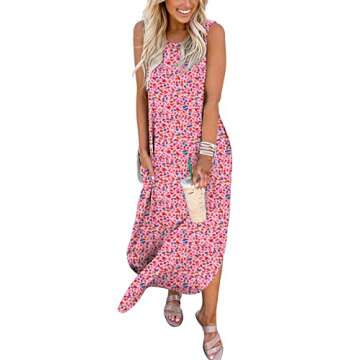ANRABESS Women Casual Loose Sundress Sleeveless Split Maxi Long Beach Shirt Dress Travel Vacation 2025 Summer Outfits Floral Print Large