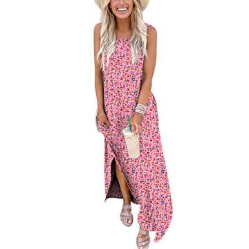 ANRABESS Women Casual Loose Sundress Sleeveless Split Maxi Long Beach Shirt Dress Travel Vacation 2025 Summer Outfits Floral Print Large