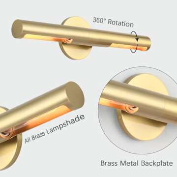 Pirxxiy 2 Lights Brass Bathroom Vanity Light Fixtures, Modern Metal Shade Wall Sconce, Bathroom Sconces Wall Lighting, Room Decor Picture Light, Wall Lights for Mirror, Living Room, Hallway