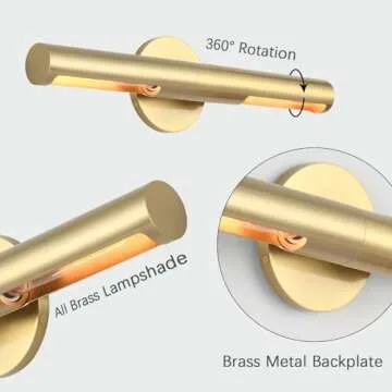 Pirxxiy 2 Lights Brass Bathroom Vanity Light Fixtures, Modern Metal Shade Wall Sconce, Bathroom Sconces Wall Lighting, Room Decor Picture Light, Wall Lights for Mirror, Living Room, Hallway