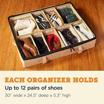 storageLAB Slim Under Bed Storage Containers, Closet Organizers with Sturdy Handles for Clothes, Comforters, and Accessories, Use Under or at the End of the Bed - 2 Pack, Slim, Beige