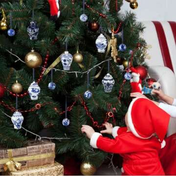 12 Pcs White and Blue Ginger Jar Christmas Ornaments Mini Porcelain Hanging Ornaments Ball Chinoiserie Christmas Ornaments Ball Chinoiserie Porcelain Christmas Vintage Decor for Christmas Tree