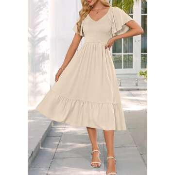MEROKEETY Women's Summer Flutter Short Sleeve Smocked Midi Dress Flowy Tiered A Line Beach Dress, Be...