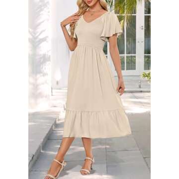 MEROKEETY Summer Flutter Midi Dress for Women