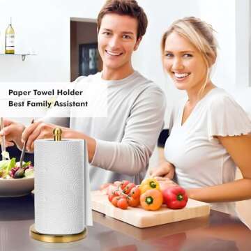 Paper Towel Holder Stand with Sturdy Base Fits Standard and Jumbo Sized Paper Towel, Paper Towel Holder Countertop (Gold)