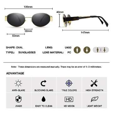 Retro Oval Sunglasses for Women Trendy Designer Sun Glasses Womens Shades Without LOGO Fashion Accessories for 2024