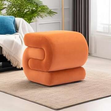 LETESA Modern Velvet Upholstered Ottoman, Exquisite Small End Table, Soft Foot Stool with S-Shape, D...