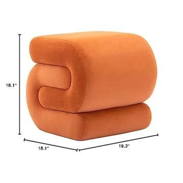 LETESA Modern Velvet Upholstered Ottoman, Exquisite Small End Table, Soft Foot Stool with S-Shape, Dressing Makeup Chair, Comfortable Seat for Living Room, Bedroom, Entrance (Orange, S-Shape)