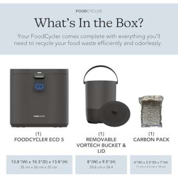 FoodCycler Eco 5 - Award-Winning Home Food Processor and Recycler - Kitchen Countertop Compost Alternative - Electric Food Waste Disposer - Odorless Food Waste Bin - 5L Bucket Capacity (Grey)