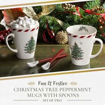 Spode Christmas Tree Mug & Spoon Set Perfect for Festive Mornings