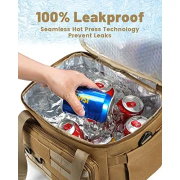 RalChyez Tactical Lunch Bag, 20L Large Heavy Duty Double Deck Insulated Lunch Box Leakproof Expandable Tote Cooler with Shoulder Strap for Adult Men Women Work Fishing Picnic Travel Tan