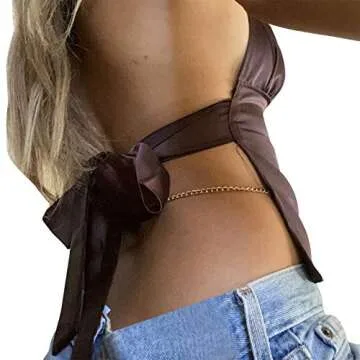 Women’s Sexy Deep V Neck Halter Crop Cami Top  - Fashionable & Chic