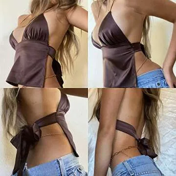 Women’s Sexy Deep V Neck Halter Crop Cami Top  - Fashionable & Chic