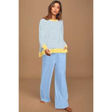 ETCYY NEW Lounge Sets for Women 2 Piece Outfits with Side Split Sweatshirt Tops and Wide Leg Sweatpants