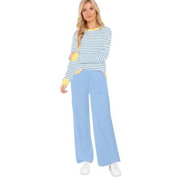 ETCYY NEW Lounge Sets for Women 2 Piece Outfits with Side Split Sweatshirt Tops and Wide Leg Sweatpants