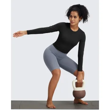 G4Free Long Sleeve Shirts for Women Slim Athletic Workout Tops Gym Yoga Wicking Base Layer High Neck Cropped Undershirt (Black,XS)