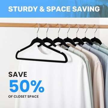 Simple Deluxe Velvet Hangers 30 Pack, Heavy Duty Coat Suit Hangers for Closet Space Saving, Non-Slip Clothes Hangers with Shoulder Notches, 360° Swivel Hooks, Black