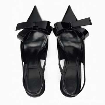Kluolandi Bow Knot Slingback Kitten Heels for Women Closed Pointed Toe Pumps Dress Shoes Stiletto Heels Sandals