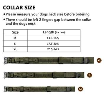 DAGANXI Tactical Dog Collar, Adjustable Military Training Nylon Dog Collar with Control Handle and Heavy Metal Buckle for Medium and Large Dogs, with Patches and Airtags Case (L, Green)