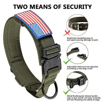 DAGANXI Tactical Dog Collar, Adjustable Military Training Nylon Dog Collar with Control Handle and Heavy Metal Buckle for Medium and Large Dogs, with Patches and Airtags Case (L, Green)