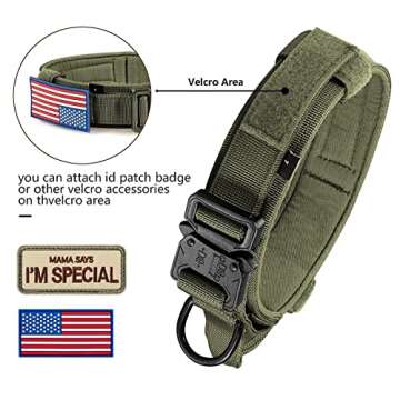 DAGANXI Tactical Dog Collar, Adjustable Military Training Nylon Dog Collar with Control Handle and Heavy Metal Buckle for Medium and Large Dogs, with Patches and Airtags Case (L, Green)
