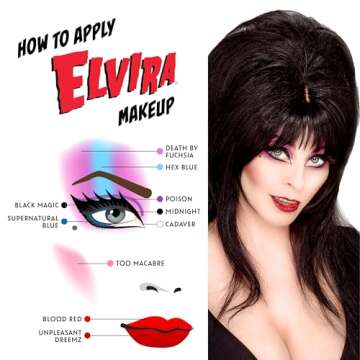 Rubies Officially Licensed Elvira Makeup Kit - Complete Makeup Set Eyeshadow Palette, Lipstick, Lip Gloss, Black Eyeliner, Blush, Makeup Bag, Premium Halloween Make Up for Adults Costume Makeup Kit