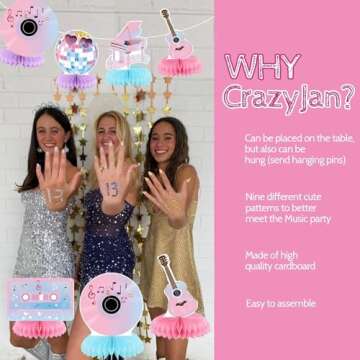 Popular Music Party Honeycomb Centerpieces for Birthday Celebrations