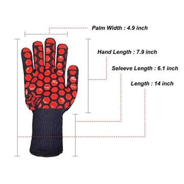 J H Heat Resistant Oven Glove:EN407 Certified 932 °F, 2 Layers Silicone Coating, Oven Mitts for Coo...