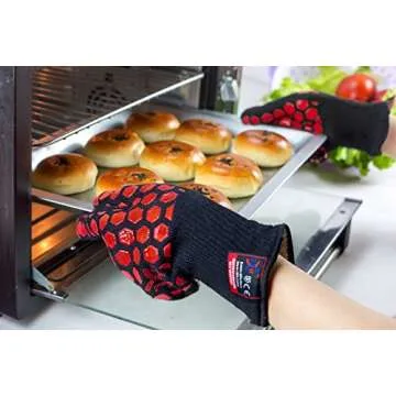J H Heat Resistant Oven Glove:EN407 Certified 932 °F, 2 Layers Silicone Coating, Oven Mitts for Cooking, Kitchen, Fireplace,Camping, Grilling, 1 Pair