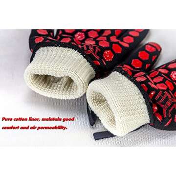 J H Heat Resistant Oven Glove:EN407 Certified 932 °F, 2 Layers Silicone Coating, Oven Mitts for Cooking, Kitchen, Fireplace,Camping, Grilling, 1 Pair