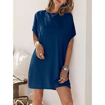 Stylish ANRABESS Summer T-Shirt Dress for Women – Blue
