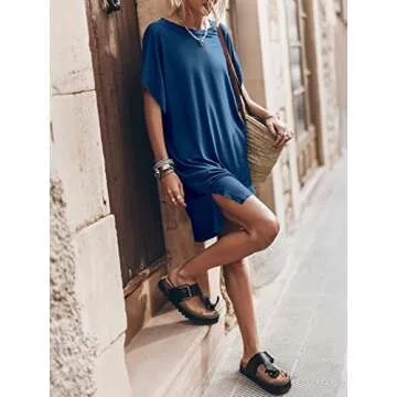 Stylish ANRABESS Summer T-Shirt Dress for Women – Blue