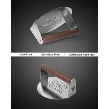 GALVANOX BBQ Press Grilling Gift for DAD The Grill Boss - Stainless Steel Smash Burger Press for Hamburger/Bacon with Wood Handle & Beer Opener (for Christmas, Birthday, Fathers Day)