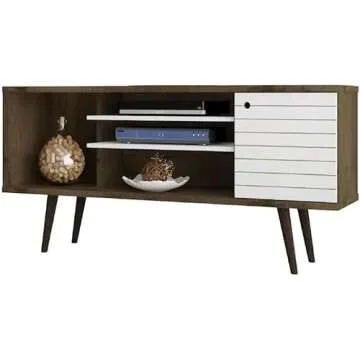 Manhattan Comfort Liberty Mid Century Modern TV Stand for Televisions up to 50 Inches, Bedroom and Living Room Entertainment Center with Storage, Shelves, and Cabinet, 53" Wide, Rustic Brown/White