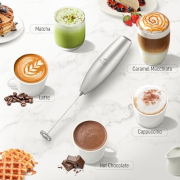 Zulay Powerful Milk Frother for Coffee with Upgraded Titanium Motor - Handheld Frother Electric Whisk, Milk Foamer, Mini Mixer & Coffee Blender Frother for Frappe, Latte, Matcha, No Stand - Silver