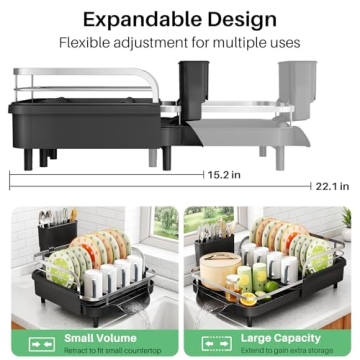 SAYZH Dish Drying Rack - Expandable Dish Rack for Kitchen Counter, Rust-Resistant Dish Drainer with ...