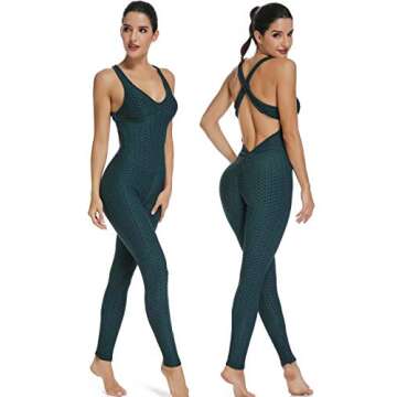 SEASUM Women Texture Bodysuit Sleevesless Sport One-Piece Backless Sexy Slimming Bodycon Rompers Jumpsuit S