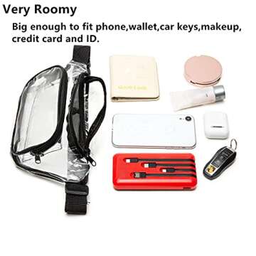 Clear Fanny Pack for Women, Bycobecy Clear Waist Bag with Adjustable Strap, Transparent Clear Stadium Bag for Concerts, Sports and Traveling (Black)