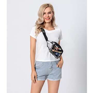 Clear Fanny Pack for Women, Bycobecy Clear Waist Bag with Adjustable Strap, Transparent Clear Stadium Bag for Concerts, Sports and Traveling (Black)