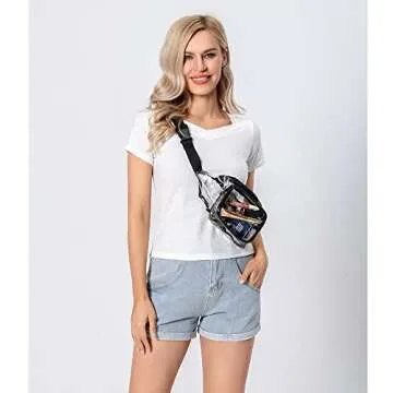 Clear Fanny Pack for Women, Bycobecy Clear Waist Bag with Adjustable Strap, Transparent Clear Stadium Bag for Concerts, Sports and Traveling (Black)